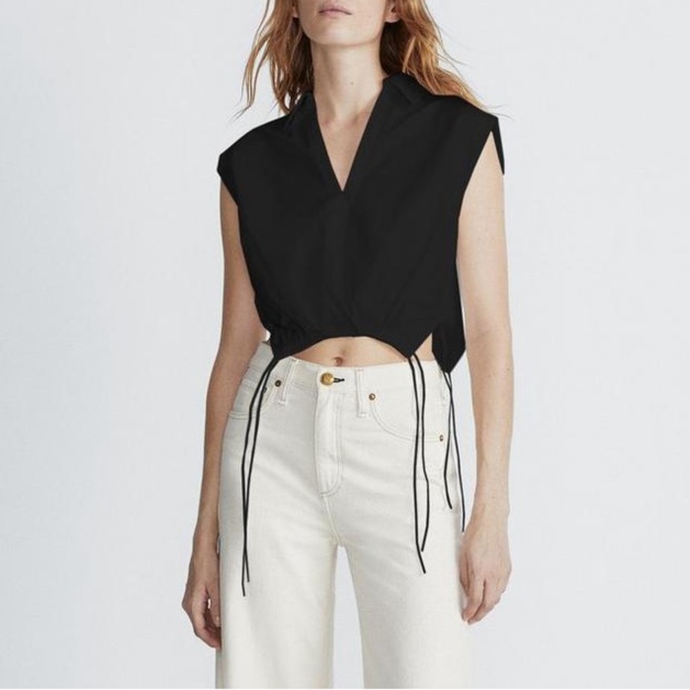 rag & bone Fiona Sleeveless Black Collared Silk Blend Cinch Top Womens sz M